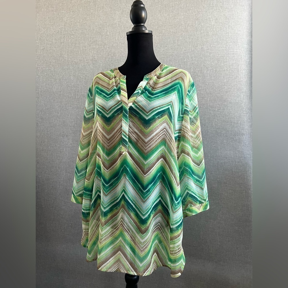 CHICO’S SHEER TOP WITH SEQUIN COLLAR - Size 2